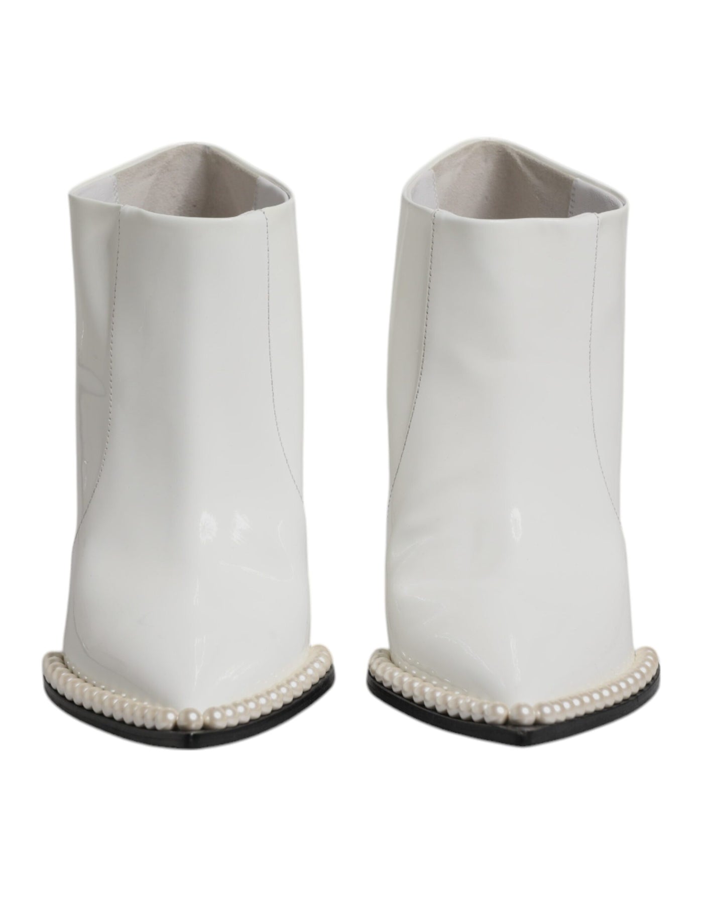 Bottines à bout pointu en cuir synthétique blanc nacré Dolce &amp; Gabbana