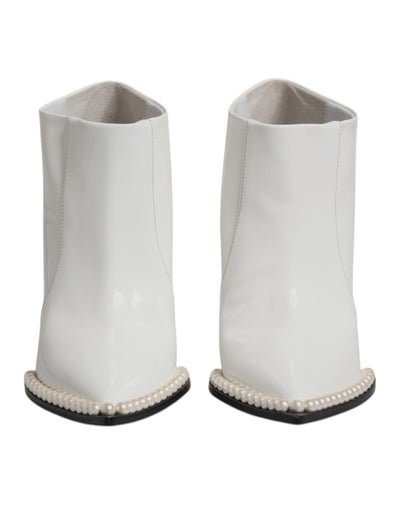 Bottines à bout pointu en cuir synthétique blanc nacré Dolce &amp; Gabbana