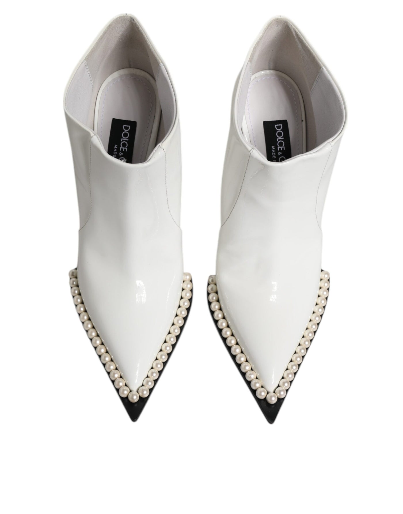 Bottines à bout pointu en cuir synthétique blanc nacré Dolce &amp; Gabbana