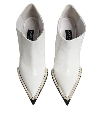 Bottines à bout pointu en cuir synthétique blanc nacré Dolce &amp; Gabbana