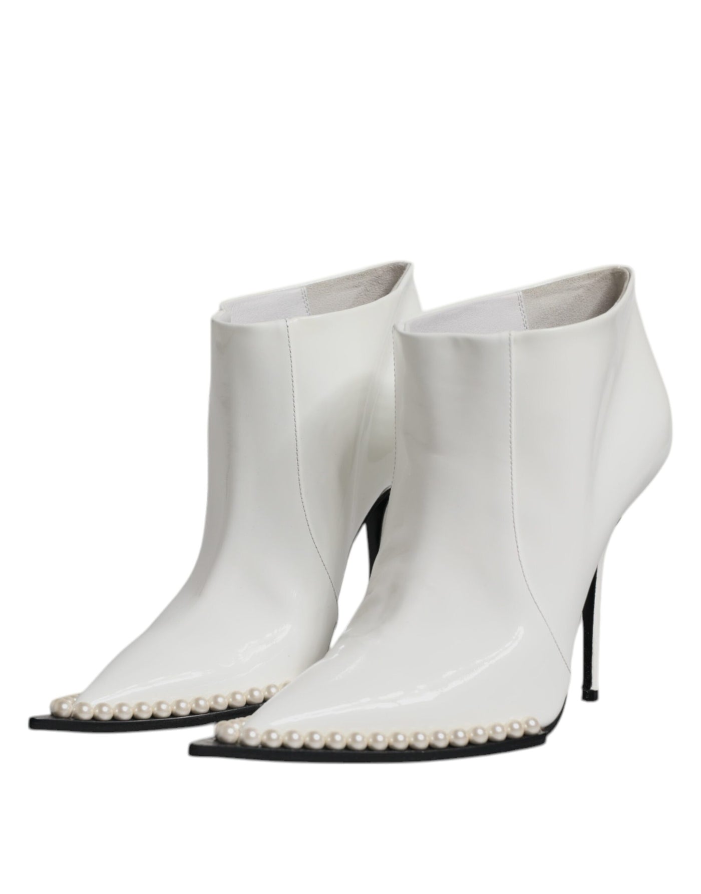Bottines à bout pointu en cuir synthétique blanc nacré Dolce &amp; Gabbana