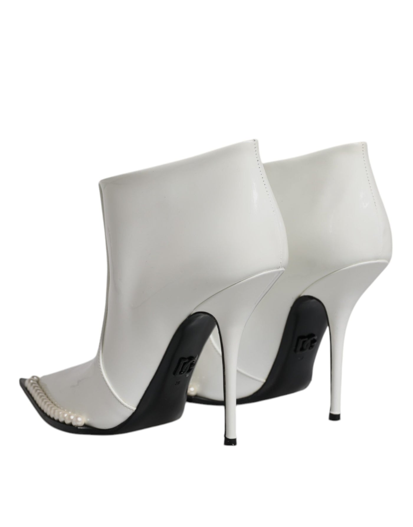 Bottines à bout pointu en cuir synthétique blanc nacré Dolce &amp; Gabbana