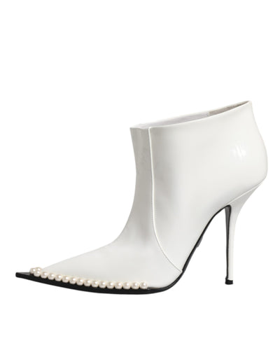 Bottines à bout pointu en cuir synthétique blanc nacré Dolce &amp; Gabbana