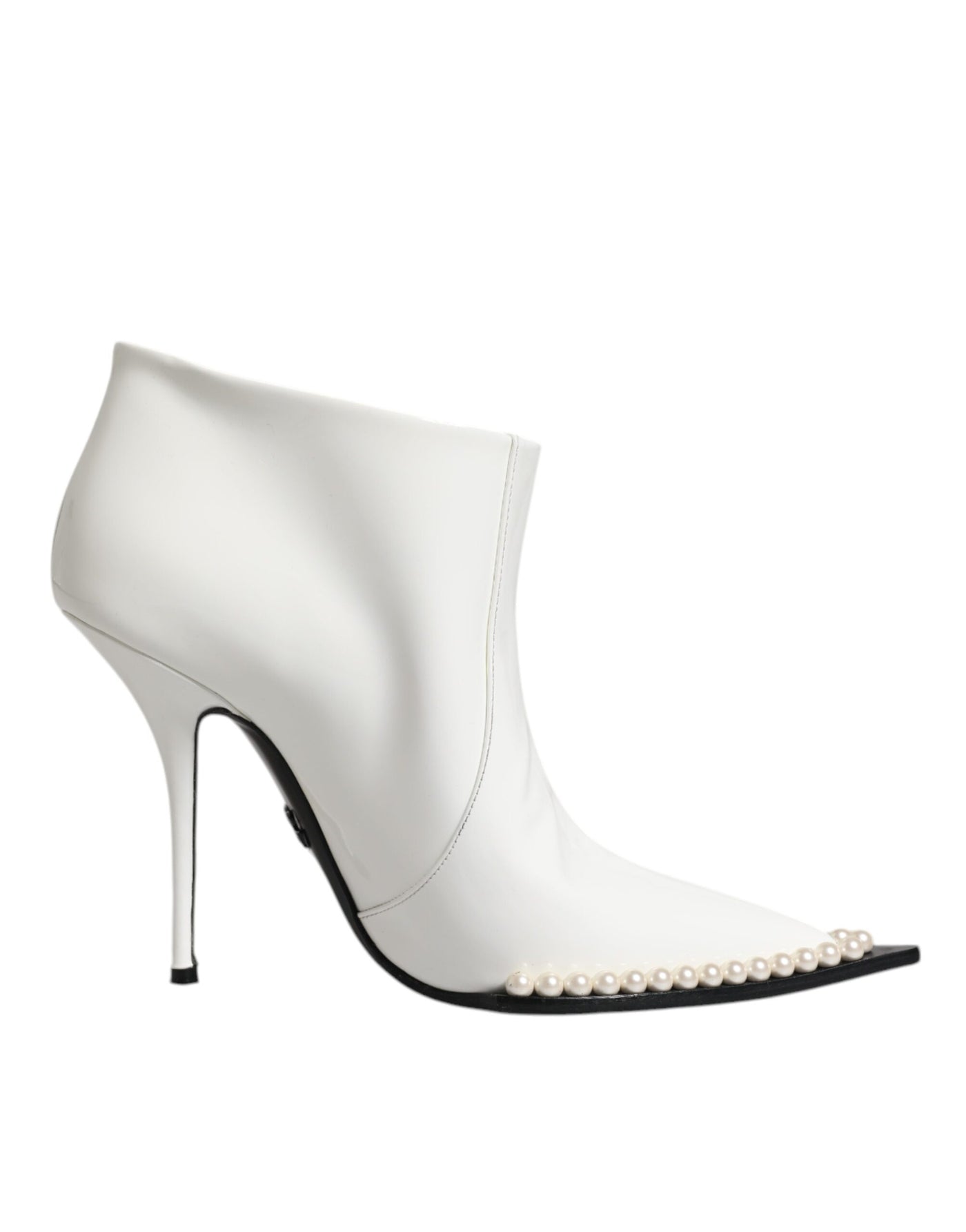 Bottines à bout pointu en cuir synthétique blanc nacré Dolce &amp; Gabbana