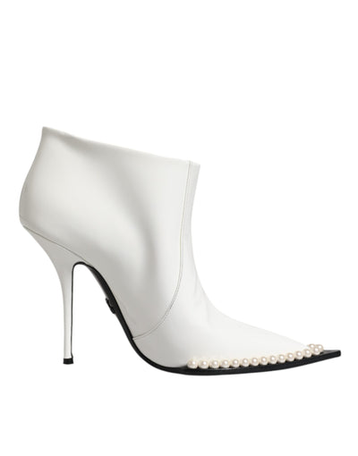 Bottines à bout pointu en cuir synthétique blanc nacré Dolce &amp; Gabbana