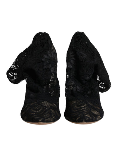 Bottes mi-mollet extensibles en dentelle noire Dolce &amp; Gabbana