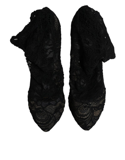 Bottes mi-mollet extensibles en dentelle noire Dolce &amp; Gabbana