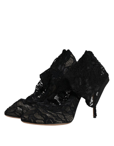Bottes mi-mollet extensibles en dentelle noire Dolce &amp; Gabbana