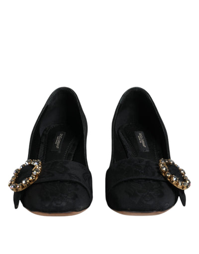 Dolce &amp; Gabbana Zwarte Brokaat Kristallen Hakken Pumps Schoenen