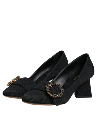 Dolce &amp; Gabbana Zwarte Brokaat Kristallen Hakken Pumps Schoenen