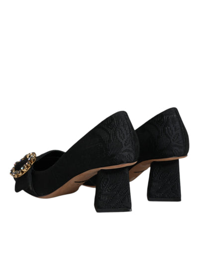 Dolce &amp; Gabbana Zwarte Brokaat Kristallen Hakken Pumps Schoenen