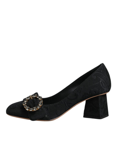 Dolce &amp; Gabbana Zwarte Brokaat Kristallen Hakken Pumps Schoenen