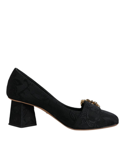 Dolce &amp; Gabbana Zwarte Brokaat Kristallen Hakken Pumps Schoenen