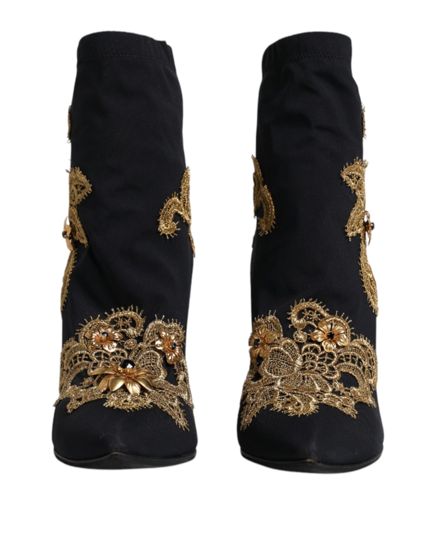 Bottines à enfiler Dolce &amp; Gabbana noires et dorées brodées