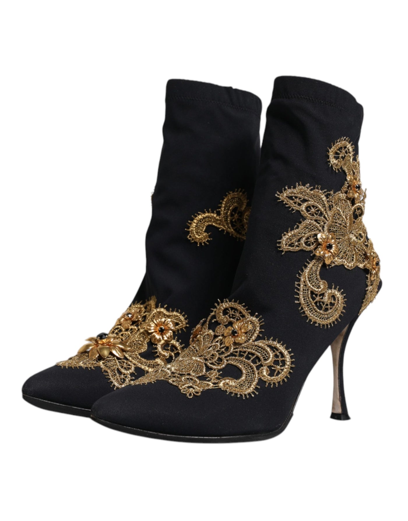 Bottines à enfiler Dolce &amp; Gabbana noires et dorées brodées
