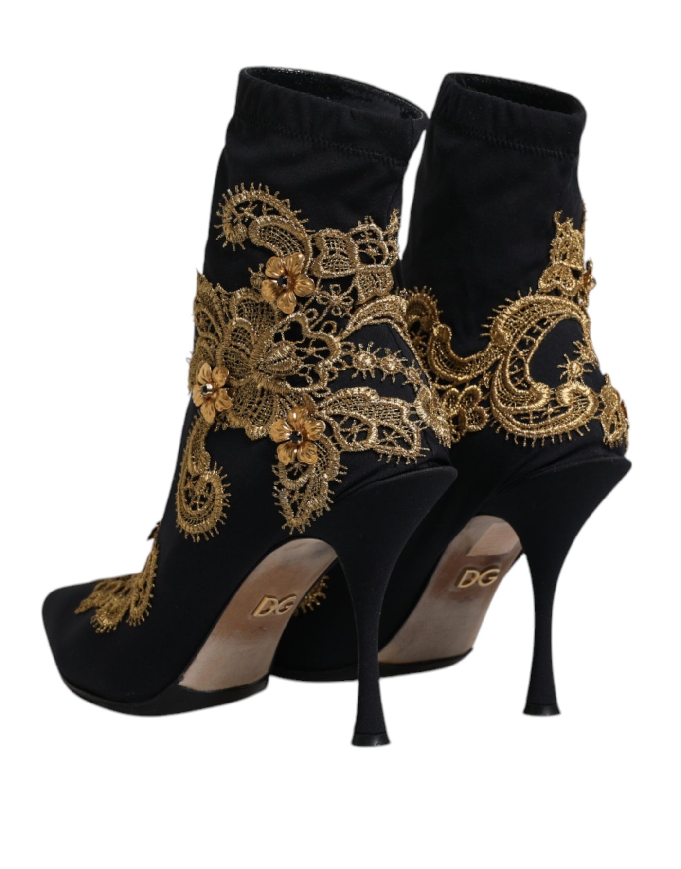 Bottines à enfiler Dolce &amp; Gabbana noires et dorées brodées
