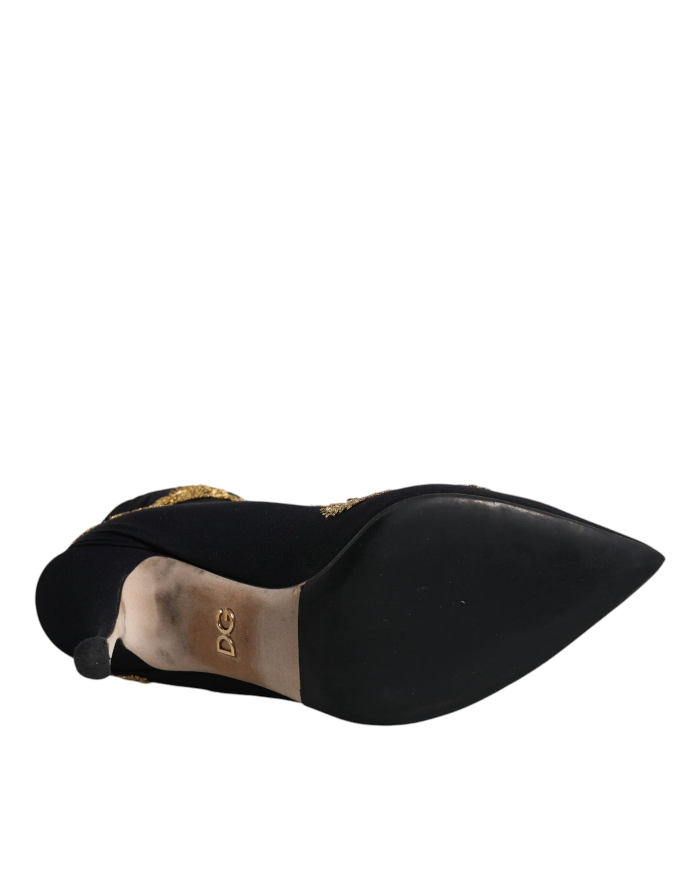 Bottines à enfiler Dolce &amp; Gabbana noires et dorées brodées