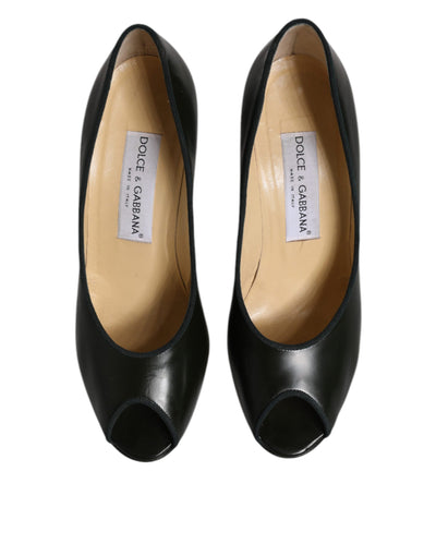 Dolce &amp; Gabbana Groene Leren Peep Toe Hakken Pumps Schoenen