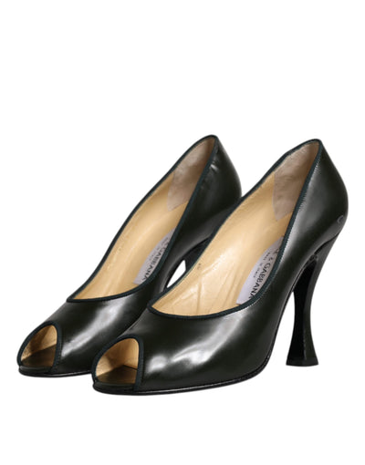 Dolce &amp; Gabbana Groene Leren Peep Toe Hakken Pumps Schoenen