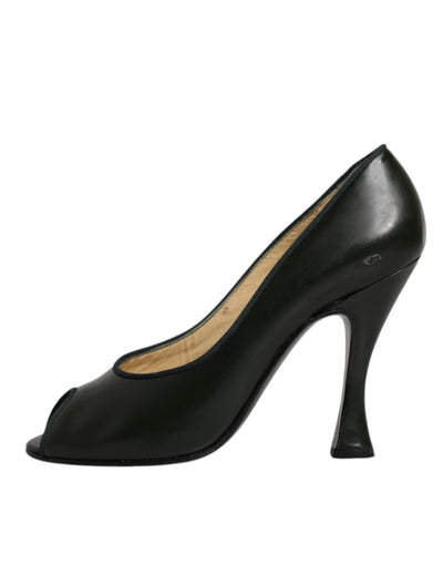 Dolce &amp; Gabbana Groene Leren Peep Toe Hakken Pumps Schoenen