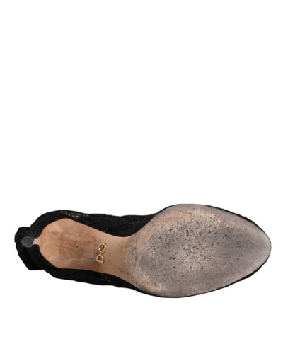 Bottes mi-mollet extensibles en dentelle noire Dolce &amp; Gabbana