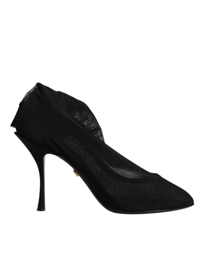 Chaussures à talons aiguilles en maille de soie noire Dolce &amp; Gabbana