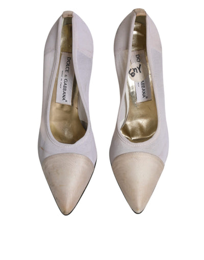 Dolce &amp; Gabbana Witte Beige Leren Hoge Hakken Pumps Schoenen