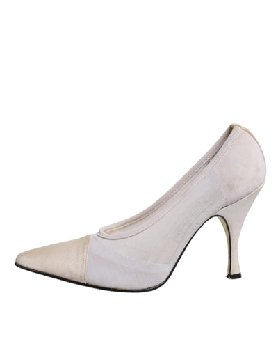 Dolce &amp; Gabbana Witte Beige Leren Hoge Hakken Pumps Schoenen