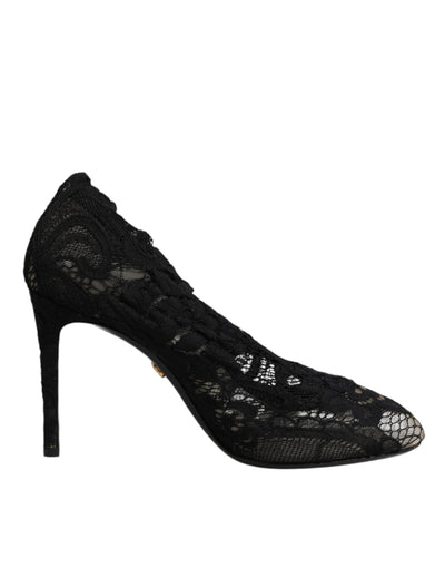 Bottes mi-mollet extensibles en dentelle noire Dolce &amp; Gabbana