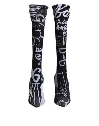 Bottes hautes extensibles à talons et logo noir Dolce &amp; Gabbana