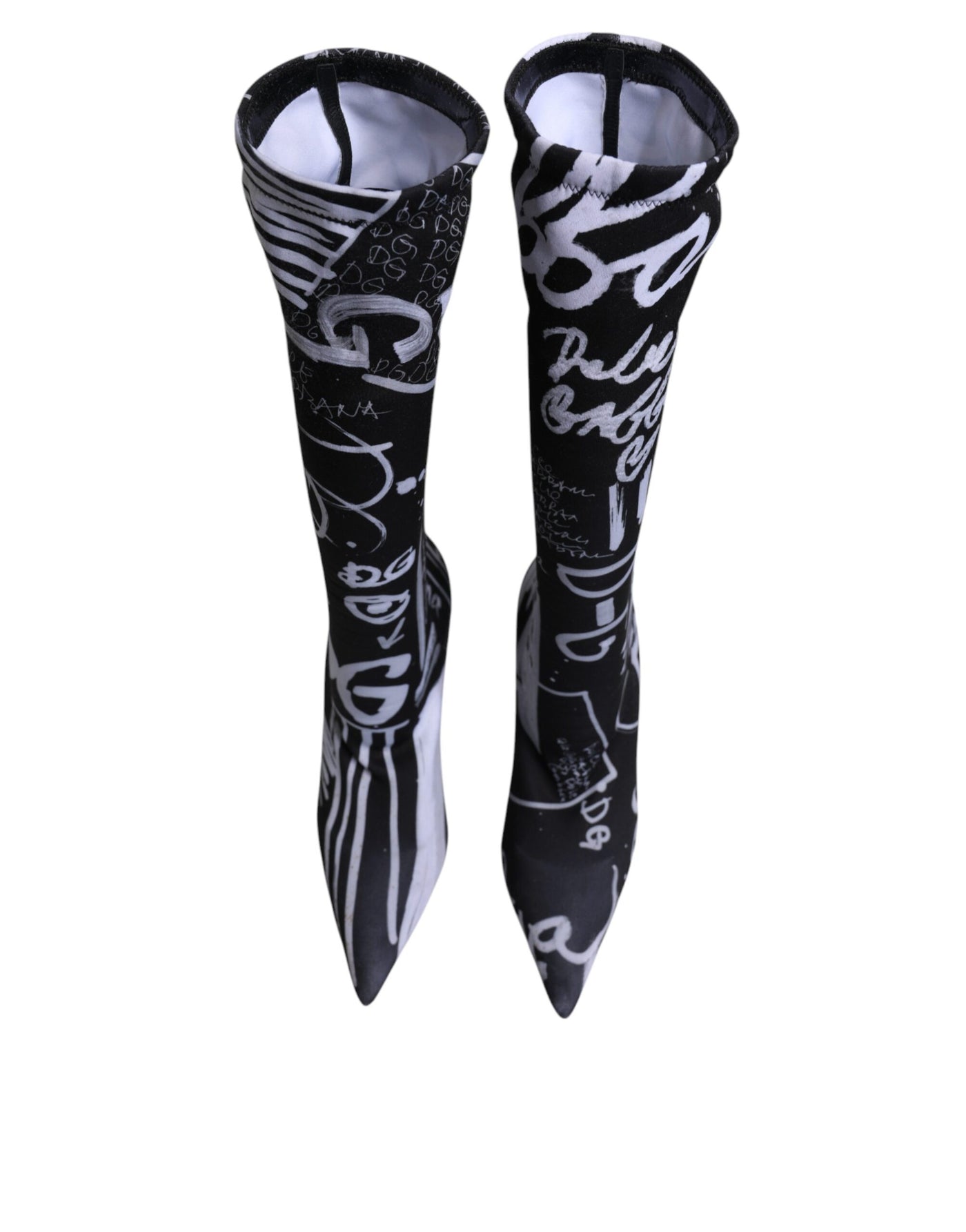 Bottes hautes extensibles à talons et logo noir Dolce &amp; Gabbana