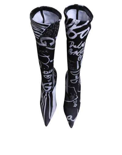 Bottes hautes extensibles à talons et logo noir Dolce &amp; Gabbana