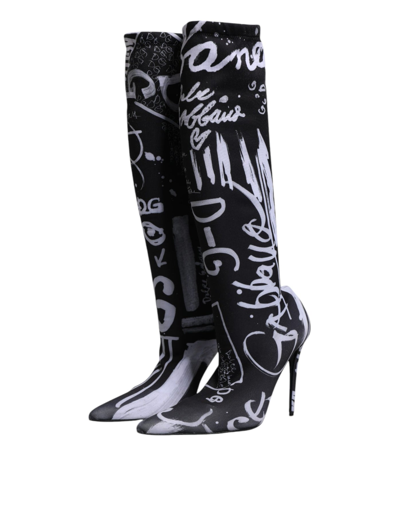 Bottes hautes extensibles à talons et logo noir Dolce &amp; Gabbana