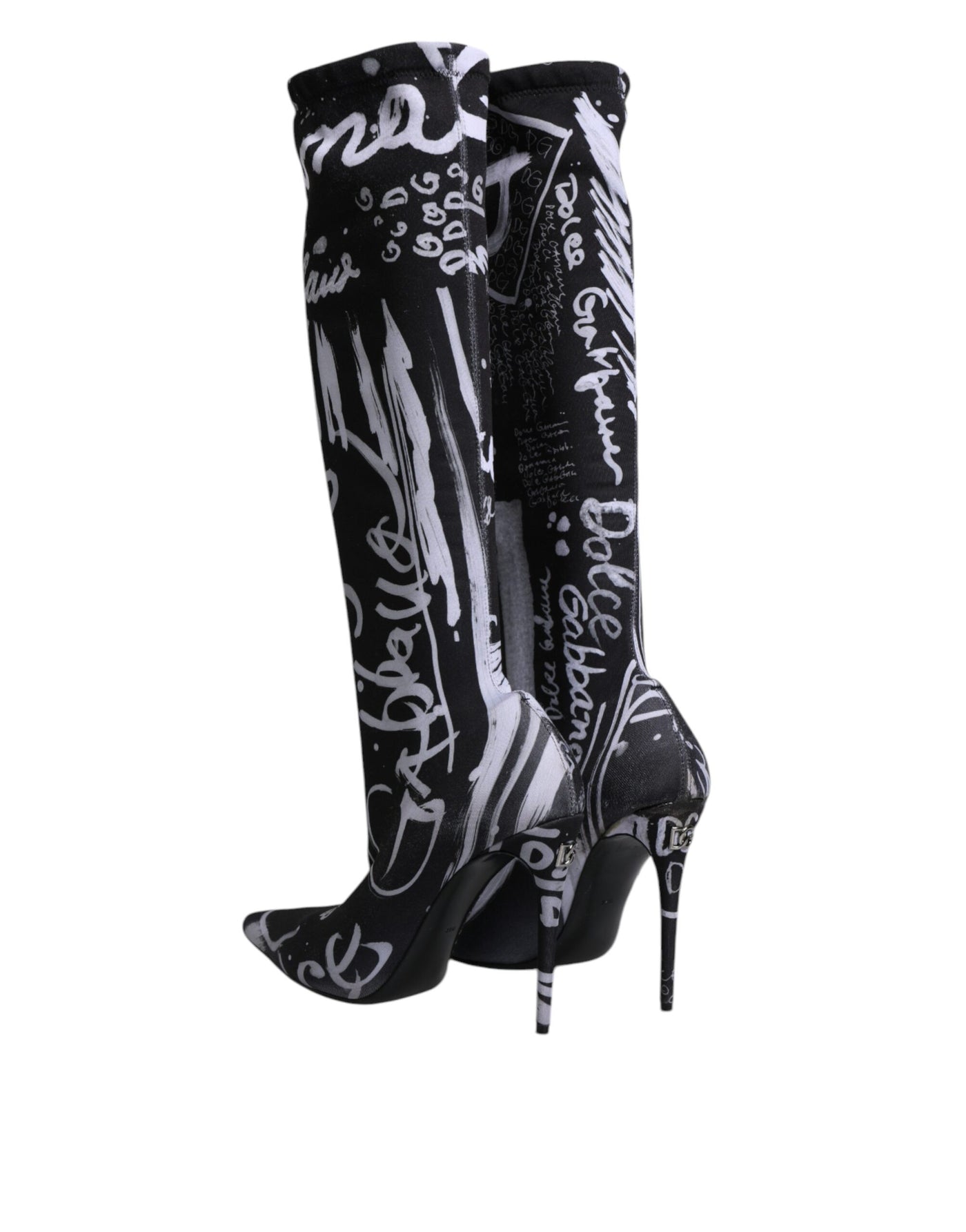 Bottes hautes extensibles à talons et logo noir Dolce &amp; Gabbana