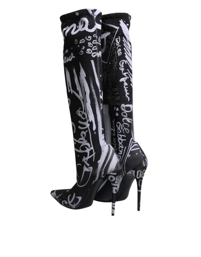 Bottes hautes extensibles à talons et logo noir Dolce &amp; Gabbana