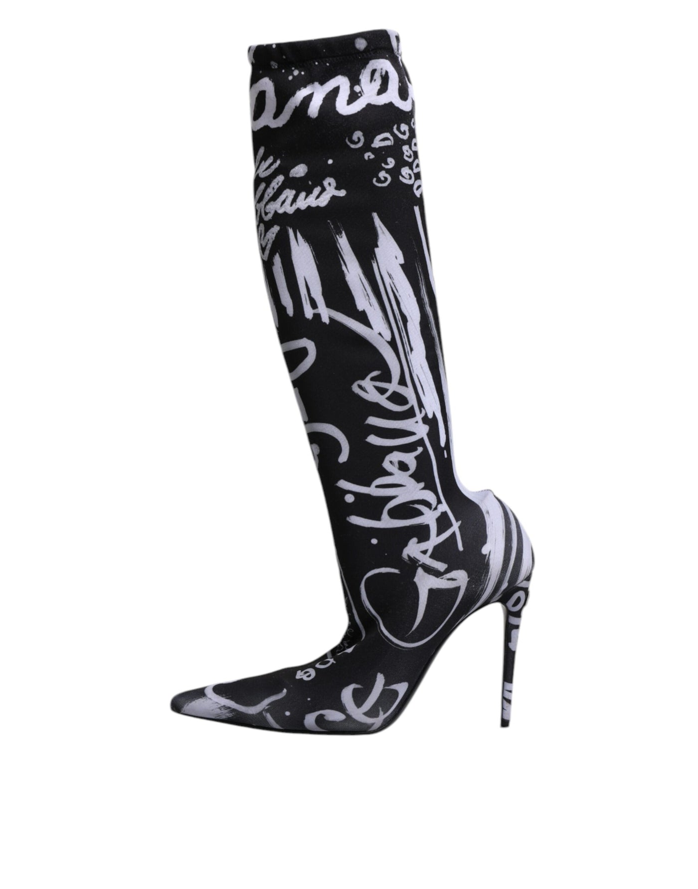 Bottes hautes extensibles à talons et logo noir Dolce &amp; Gabbana