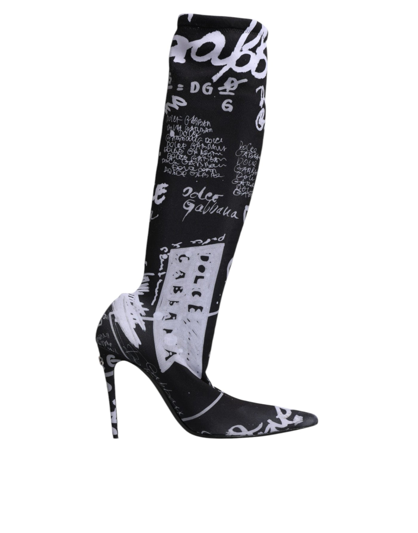 Bottes hautes extensibles à talons et logo noir Dolce &amp; Gabbana