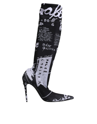 Bottes hautes extensibles à talons et logo noir Dolce &amp; Gabbana