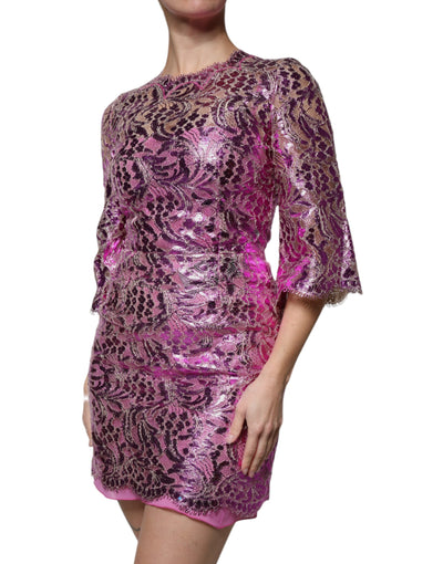 Dolce &amp; Gabbana Metallic Fuchsia Bloemen Mini-jurkje
