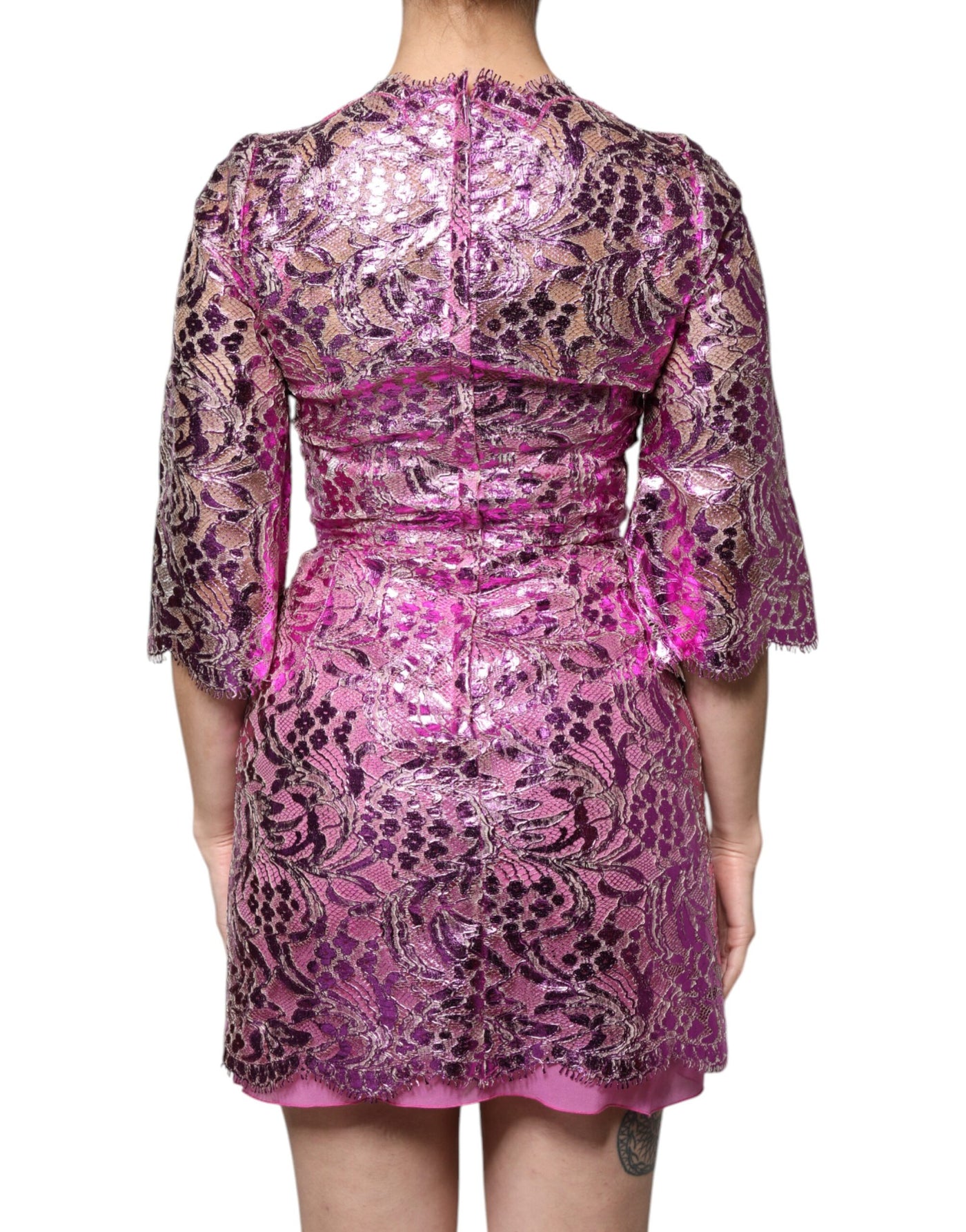 Dolce &amp; Gabbana Metallic Fuchsia Bloemen Mini-jurkje