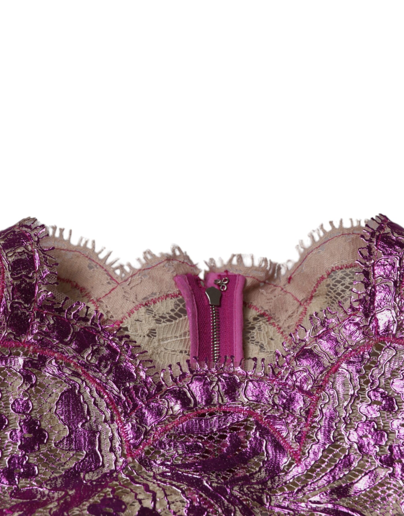 Dolce &amp; Gabbana Metallic Fuchsia Bloemen Mini-jurkje