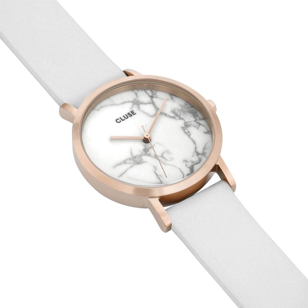 Cluse Wit Leren Horloge