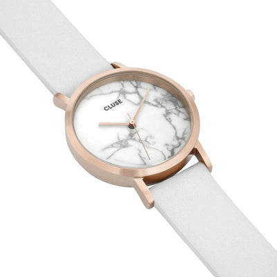 Cluse Wit Leren Horloge
