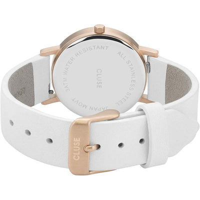 Cluse Wit Leren Horloge