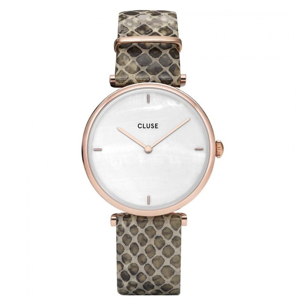 Cluse beige leren horloge