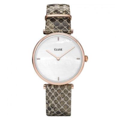 Cluse beige leren horloge