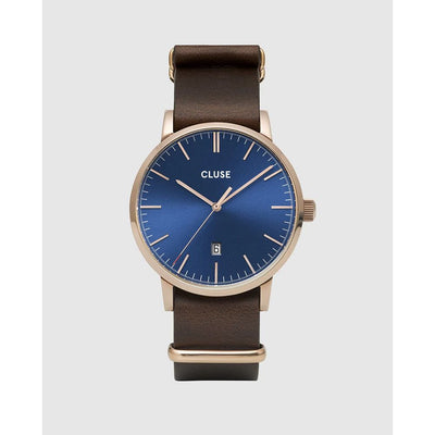 Cluse Bruin Leren Horloge