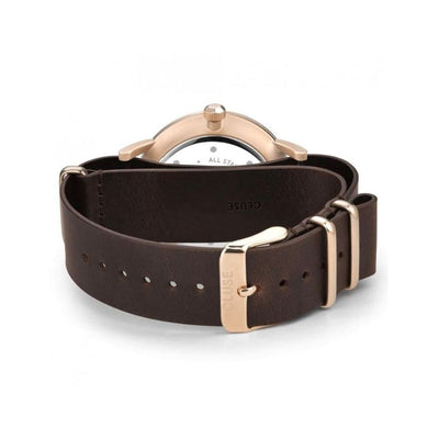 Cluse Bruin Leren Horloge