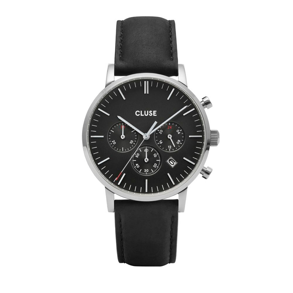 Cluse Zwart Leren Horloge