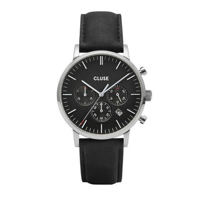 Cluse Zwart Leren Horloge